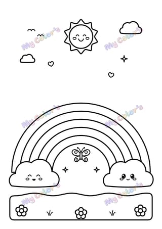 Coloriage L’arc-en-ciel et les nuages à imprimer
