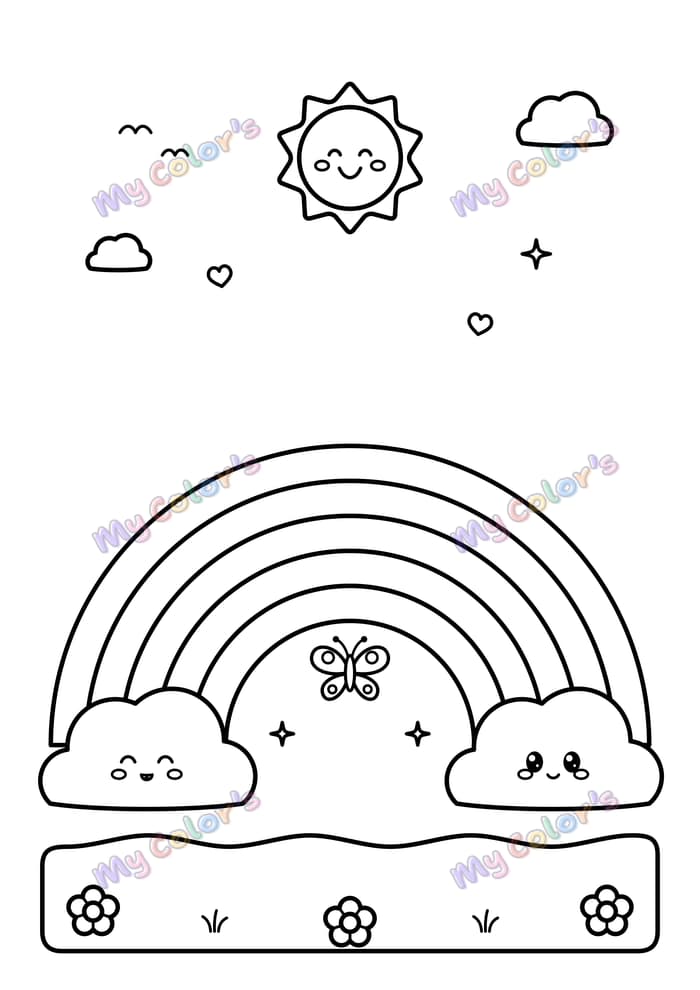 Coloriage L’arc-en-ciel et les nuages à imprimer