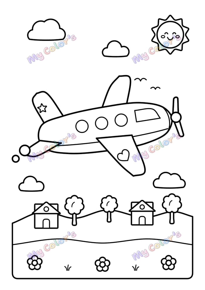 Coloriage L’avion dans les nuages à imprimer