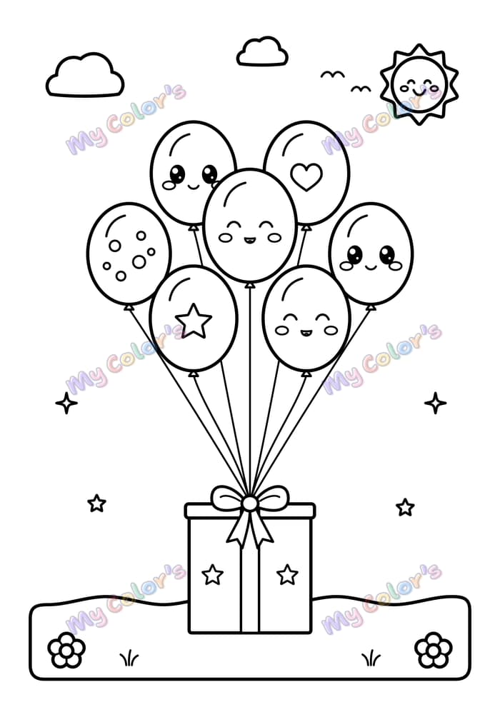 Coloriage Les ballons d’anniversaire à imprimer
