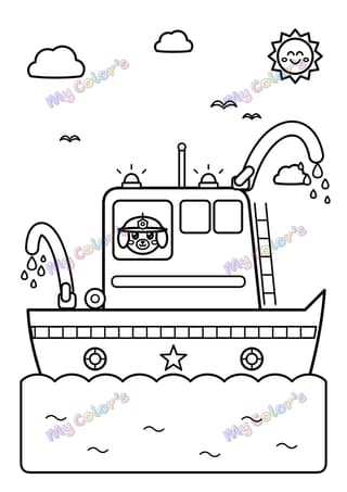 Coloriage Le bateau de pompiers à imprimer