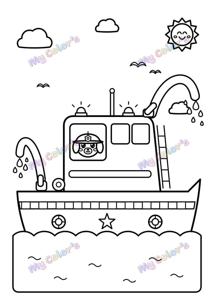 Coloriage Le bateau de pompiers à imprimer