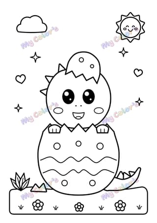 Coloriage Bébé dino sort de l’œuf à imprimer