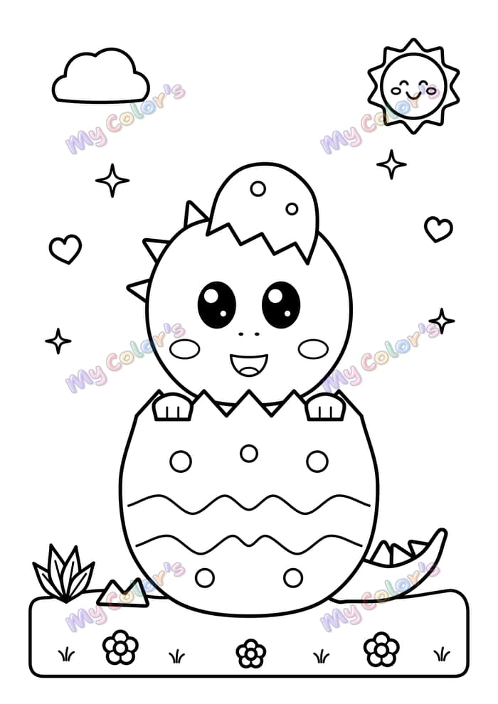 Coloriage Bébé dino sort de l’œuf à imprimer