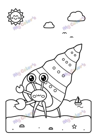 Coloriage Le bernard-l’ermite et sa coquille à imprimer