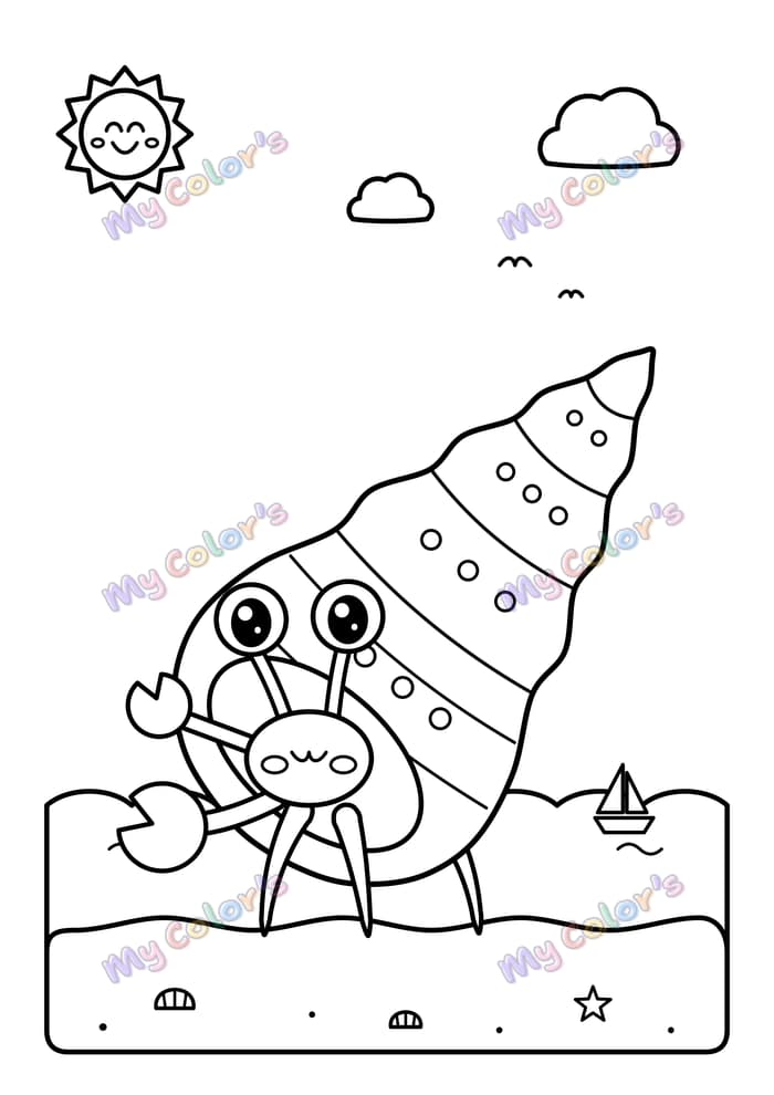 Coloriage Le bernard-l’ermite et sa coquille à imprimer