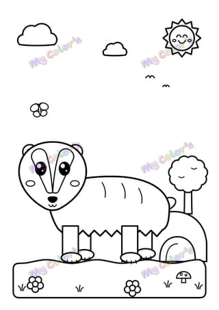 Coloriage Le blaireau devant son terrier à imprimer