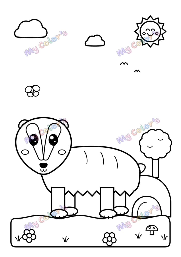 Coloriage Le blaireau devant son terrier à imprimer