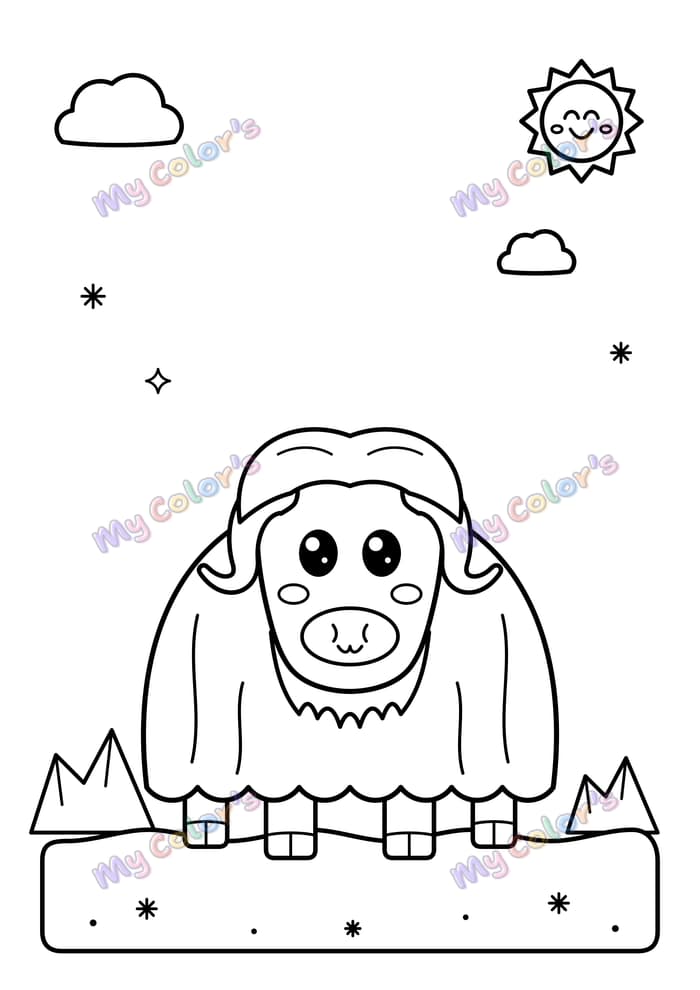 Coloriage Le bœuf musqué tout laineux à imprimer