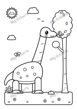 Coloriage Le brachiosaure qui mange des feuilles à imprimer