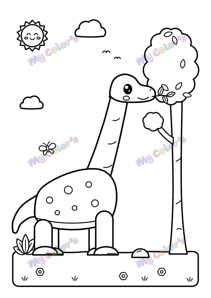 Coloriage Le brachiosaure qui mange des feuilles à imprimer