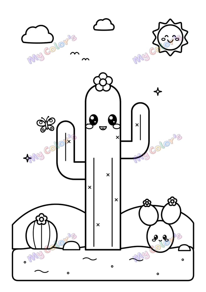 Coloriage Le cactus du désert à imprimer
