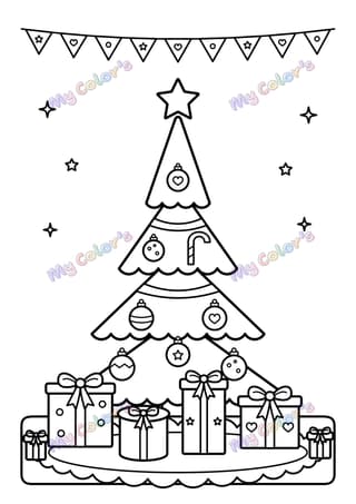 Coloriage Les cadeaux sous le sapin à imprimer