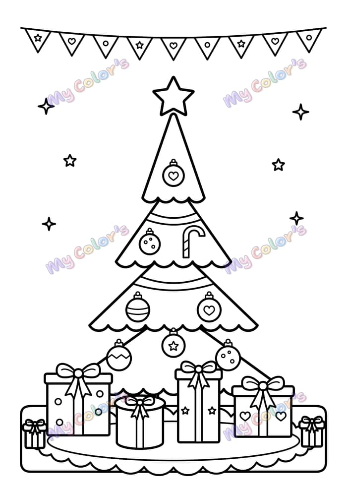 Coloriage Les cadeaux sous le sapin à imprimer