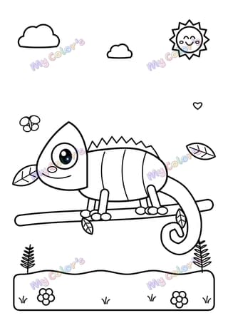Coloriage Le caméléon sur sa branche à imprimer