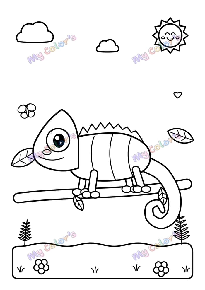 Coloriage Le caméléon sur sa branche à imprimer