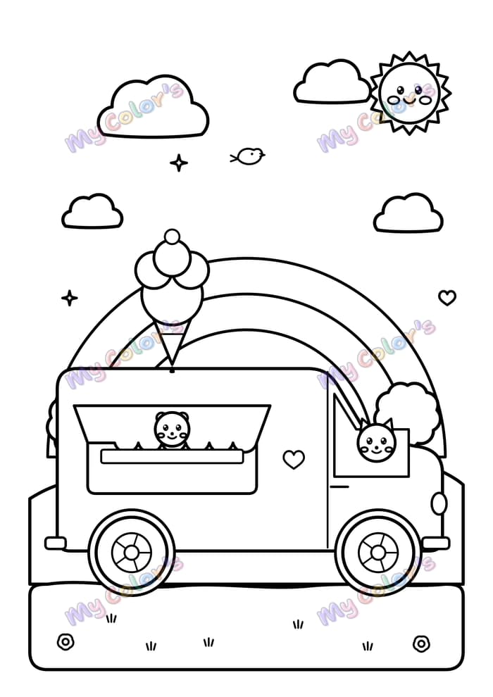 Coloriage Le camion de glaces à imprimer