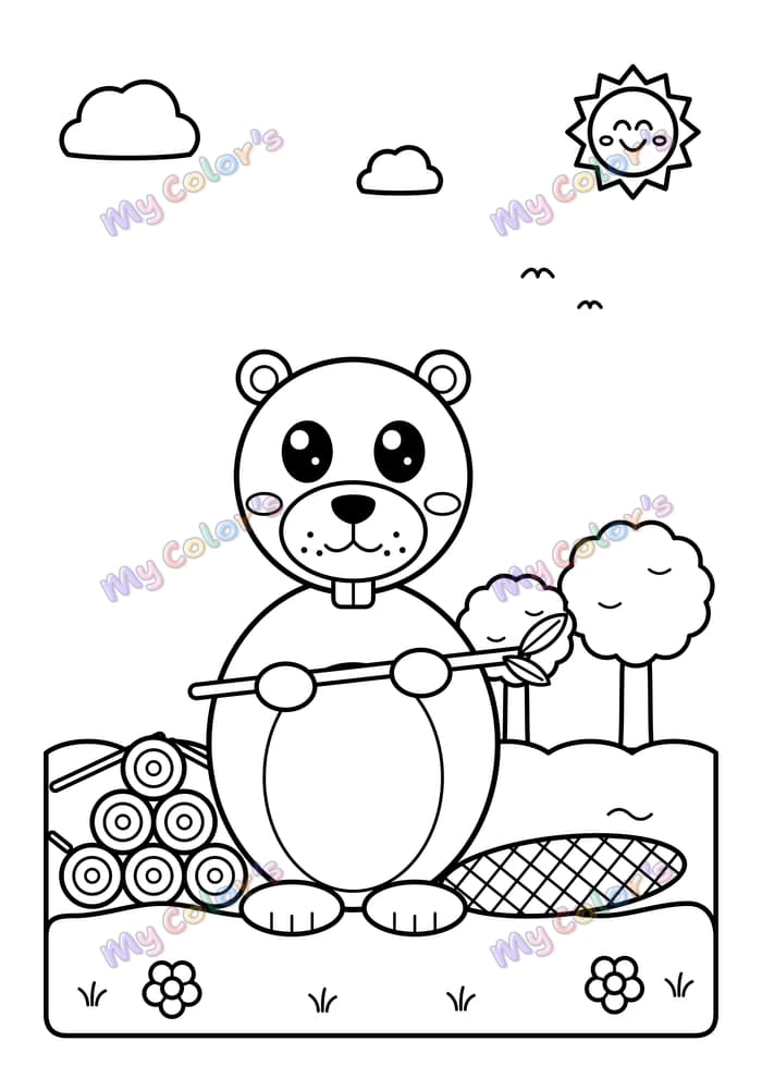 Coloriage Le castor et son barrage à imprimer