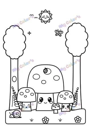 Coloriage Les champignons de la forêt à imprimer