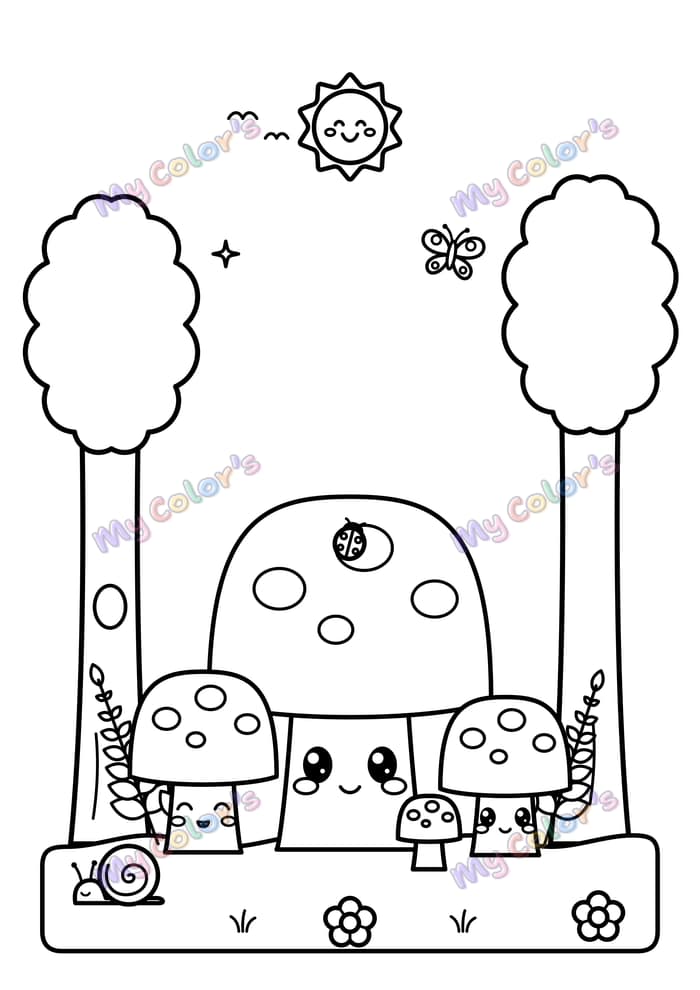 Coloriage Les champignons de la forêt à imprimer