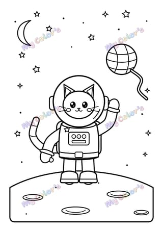 Coloriage Le chat astronaute à imprimer