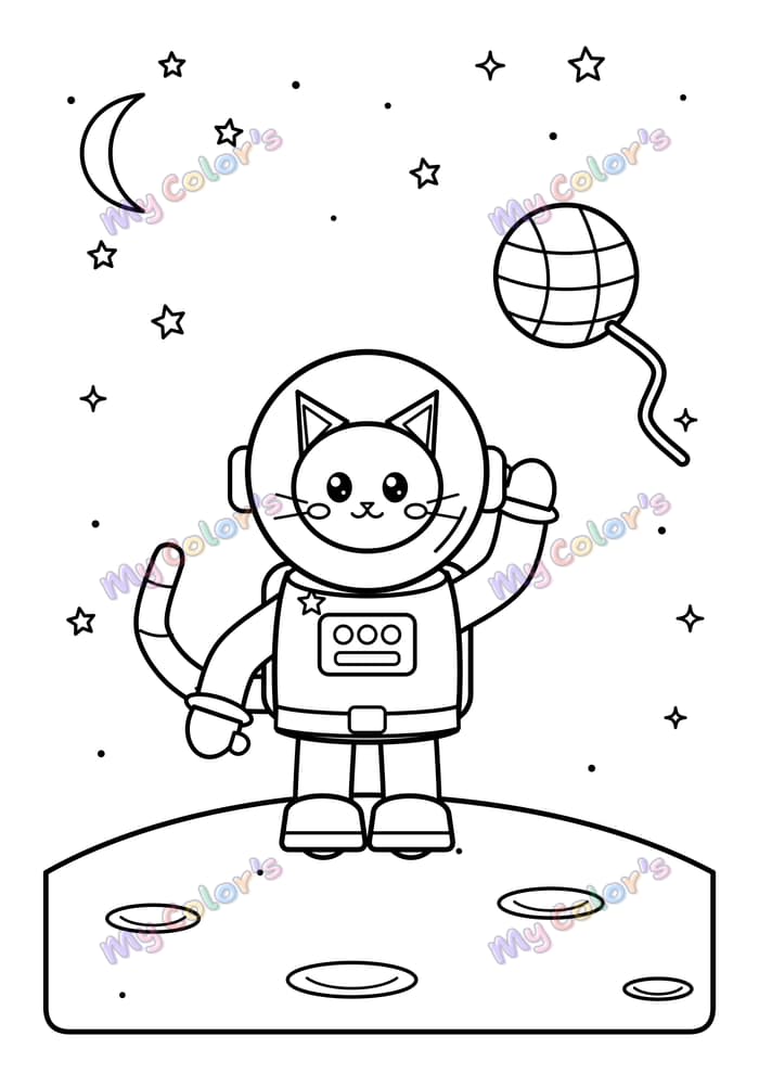 Coloriage Le chat astronaute à imprimer