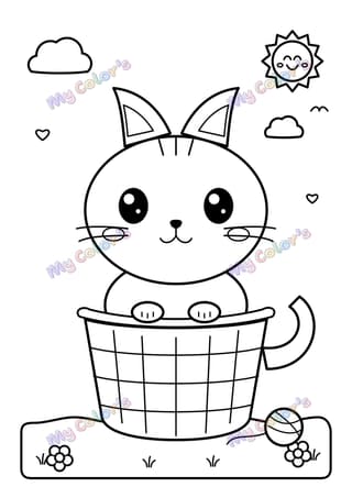 Coloriage Le chaton dans son panier à imprimer