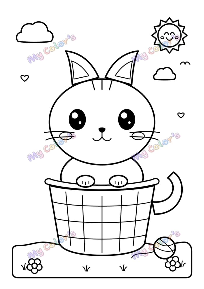 Coloriage Le chaton dans son panier à imprimer