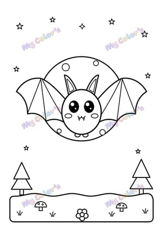 Coloriage La chauve-souris sous la lune à imprimer