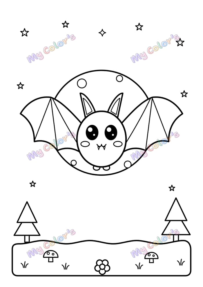 Coloriage La chauve-souris sous la lune à imprimer