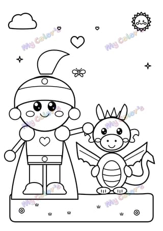 Coloriage Le chevalier et son ami dragon à imprimer