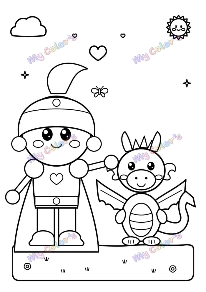 Coloriage Le chevalier et son ami dragon à imprimer