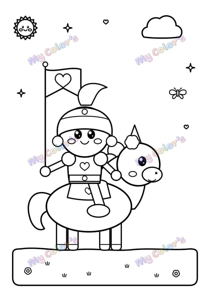 Coloriage Le chevalier sur son cheval à imprimer