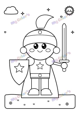 Coloriage Le chevalier à l’épée et au bouclier à imprimer