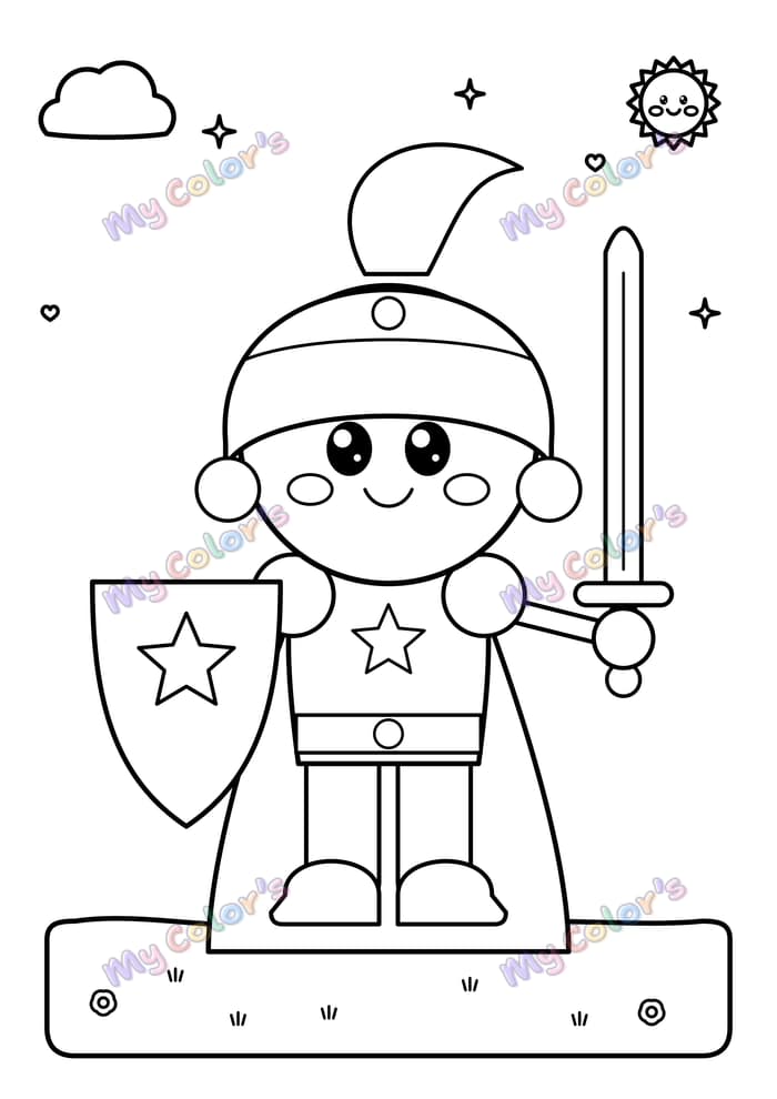 Coloriage Le chevalier à l’épée et au bouclier à imprimer