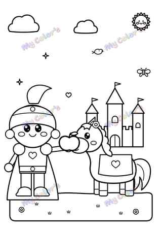 Coloriage Le chevalier et son poney à imprimer