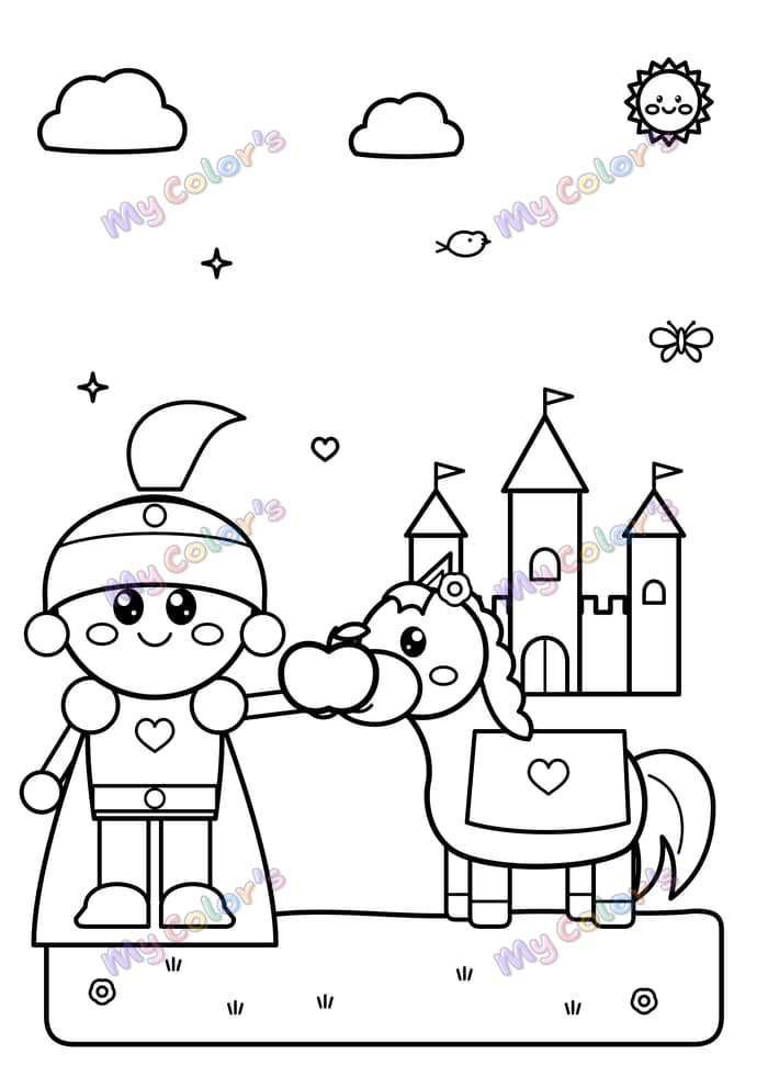 Coloriage Le chevalier et son poney à imprimer