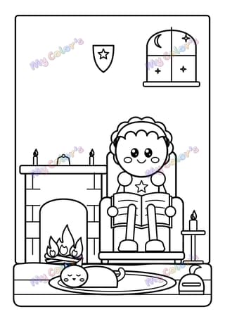 Coloriage Le chevalier qui lit au coin du feu à imprimer
