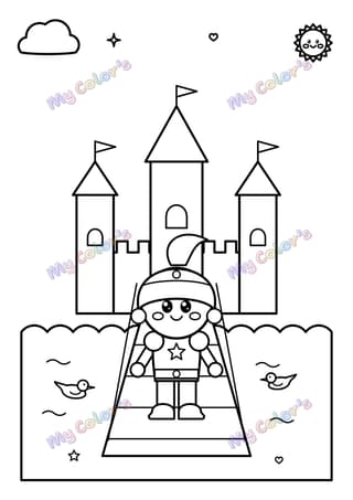 Coloriage Le chevalier sur le pont-levis à imprimer