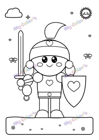 Coloriage La chevalière au bouclier cœur à imprimer