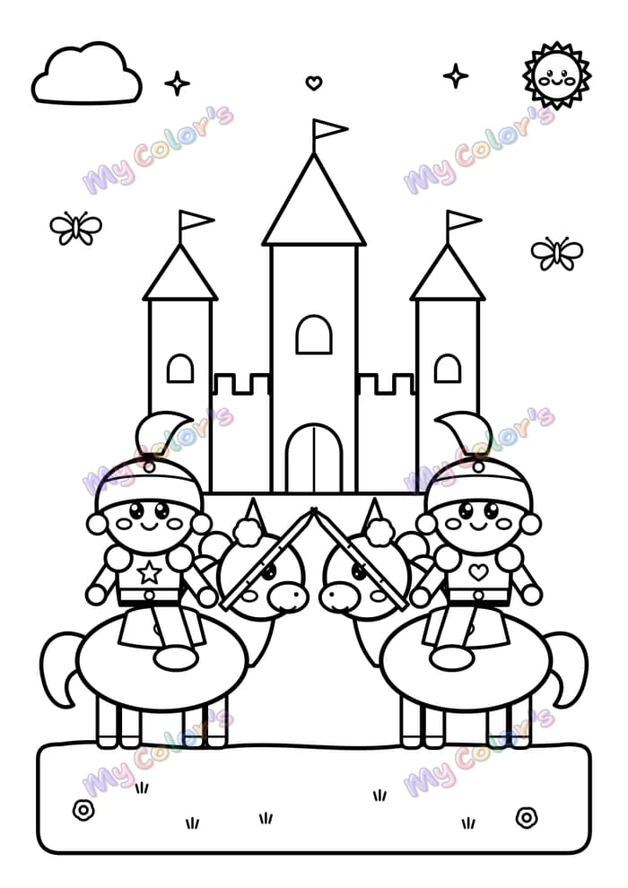 Coloriage La joute des chevaliers à imprimer
