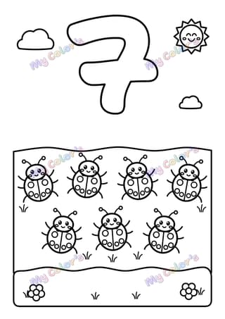 Coloriage Le chiffre 7 et sept coccinelles à imprimer