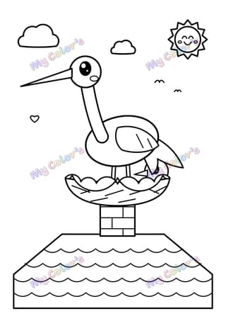 Coloriage La cigogne sur son nid à imprimer