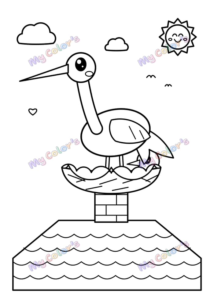 Coloriage La cigogne sur son nid à imprimer