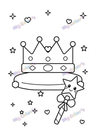 Coloriage Couronne et baguette magique à imprimer