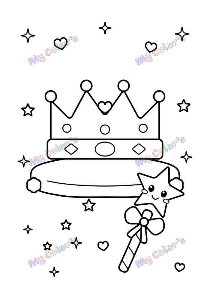 Coloriage Couronne et baguette magique à imprimer