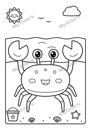 Coloriage Le crabe à la plage à imprimer