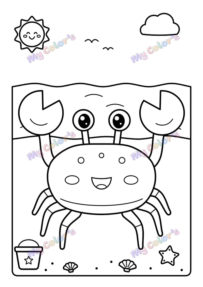 Coloriage Le crabe à la plage à imprimer