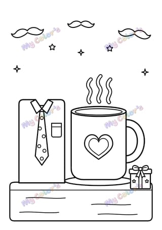 Coloriage La cravate et le mug de papa à imprimer