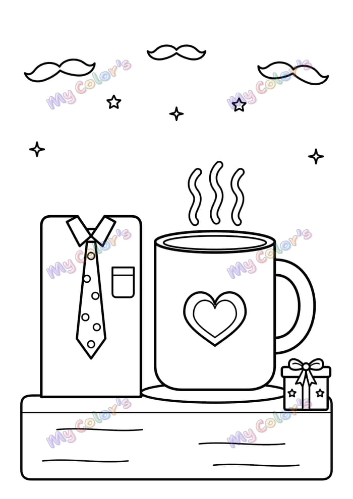 Coloriage La cravate et le mug de papa à imprimer